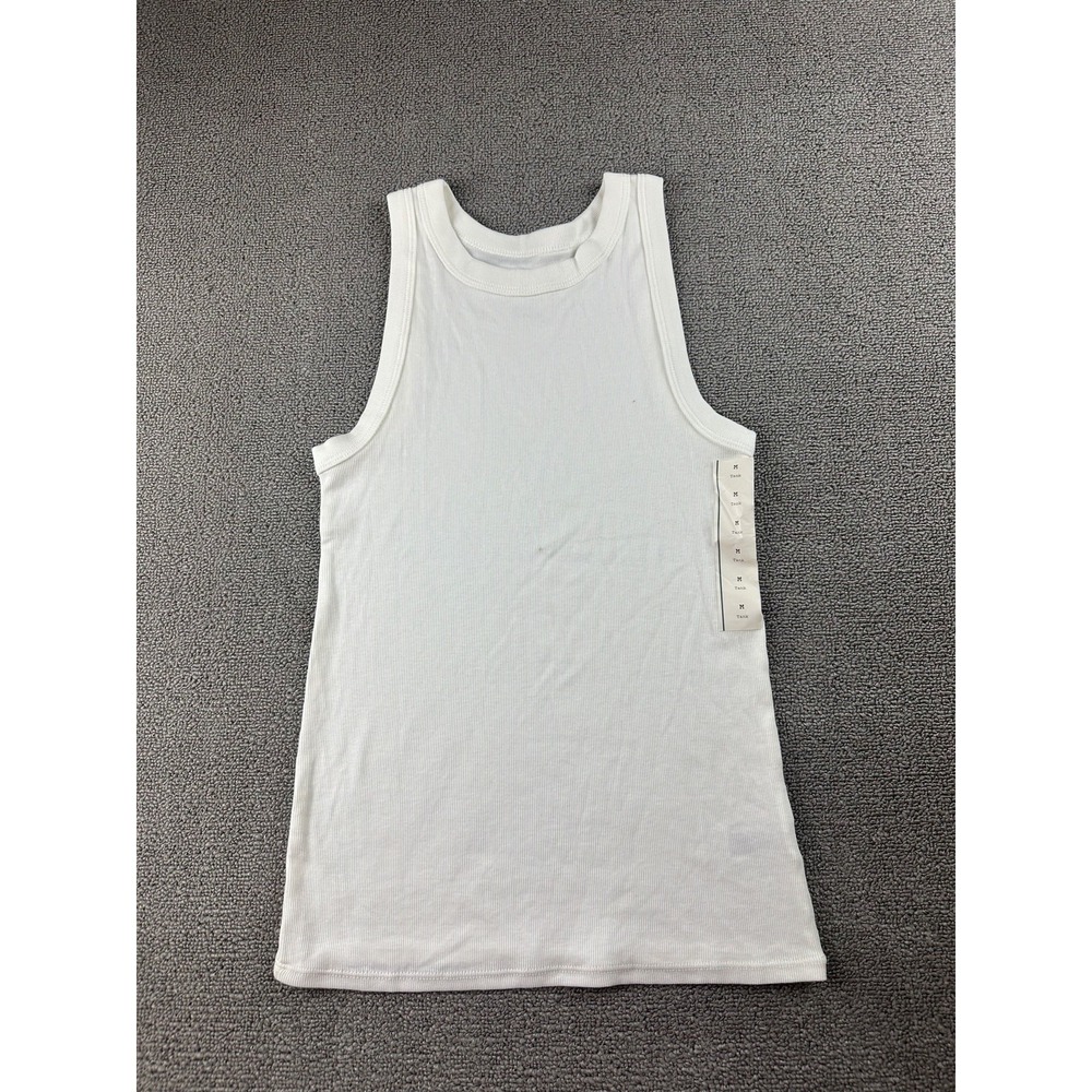 A New Day Tank Top Women M White Slim Fit Cotton Blend Scoop Neck Fitness Summer